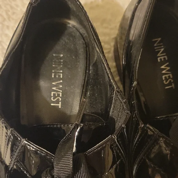 Nine West Glossy Black Lace-Up Loafers - Picture 2 of 5